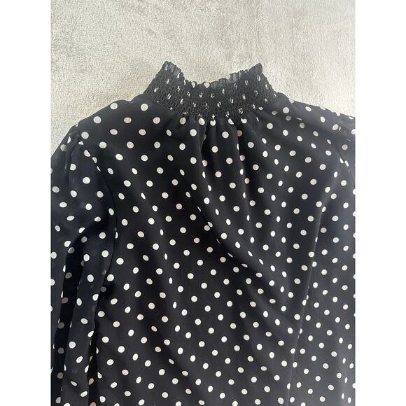 J. Crew Smocked Dot Crinkle Chiffon Top – Black & White – Size S - Picture 2 of 6
